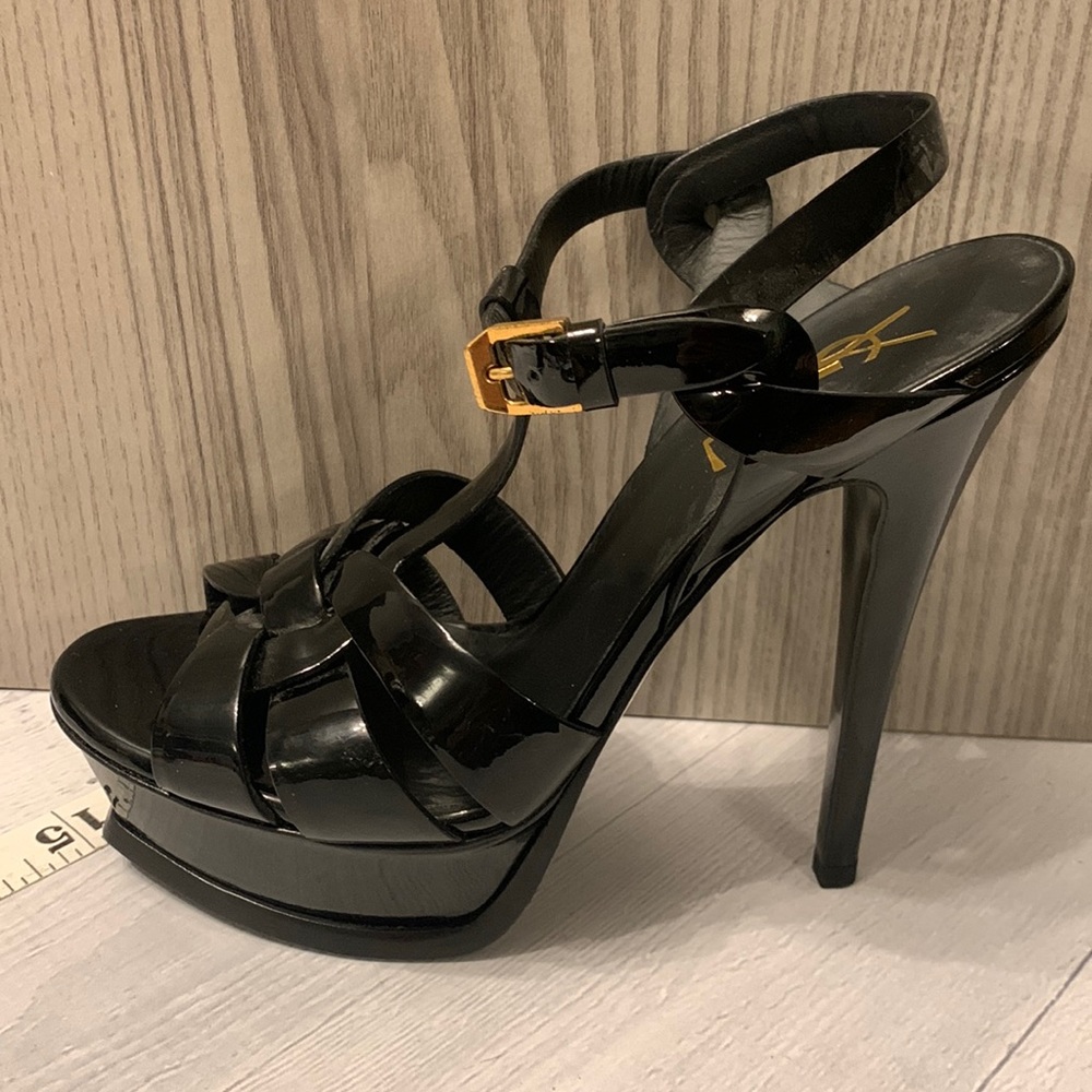 YSL Tribute Patent Leather Platform Sandal